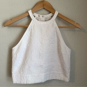A.L.C. Women’s High Neck Floral Imprinted Pattern White Crop Tank Top, Size 2